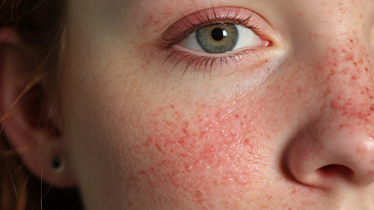 Girl with rosacea on cheek